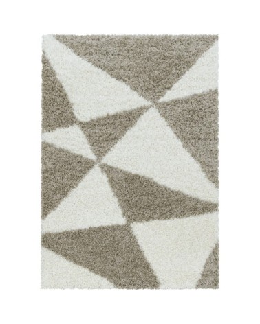 Tapis à poils longs géométrique beige et blanc 280x370cm