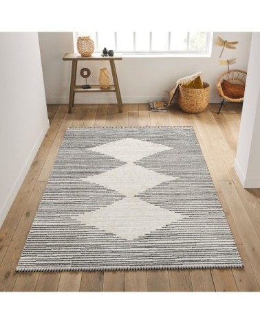 Tapis bohème effet laine crème et anthracite 120x170cm