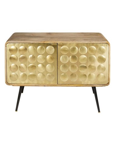 Buffet 2 portes en bois de manguier et acier effet doré, L117 cm
