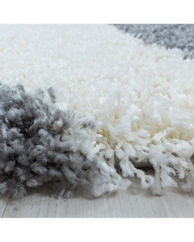 Tapis à poils longs géométrique gris et blanc 160x230cm