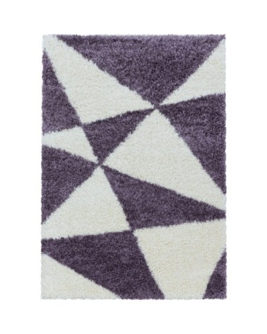 Tapis à poils longs géométrique violet et blanc 80x150cm