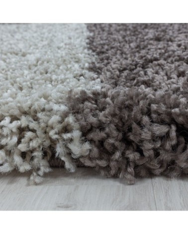 Tapis rond à poils longs géométrique taupe 200x200cm