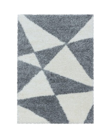 Tapis à poils longs géométrique gris et blanc 240x340cm