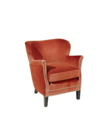 Fauteuil club en velours clouté brique