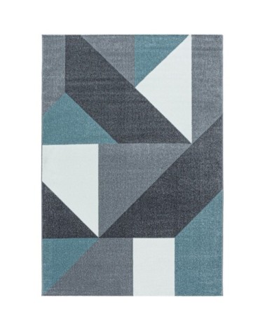 Tapis géométrique à poils ras bleu 80x150cm