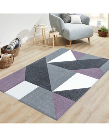 Tapis géométrique à poils ras violet 200x290cm