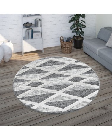 Tapis bohème rond à relief blanc et gris 120x120cm