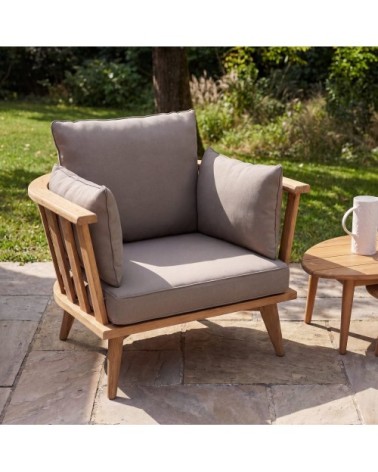 Fauteuil de jardin en acacia massif et coussins taupe