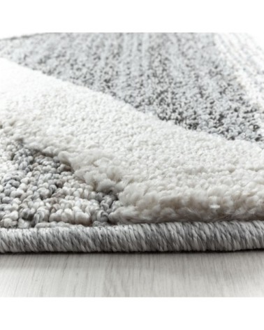 Tapis bohème rond à relief blanc et gris 120x120cm