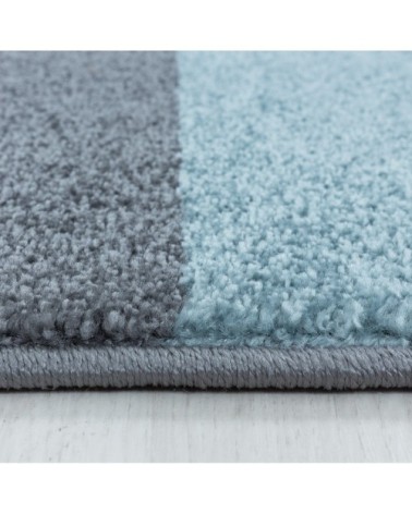 Tapis géométrique à poils ras bleu 80x250cm