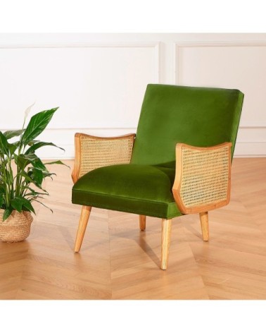 Fauteuil vintage canné vert vintage