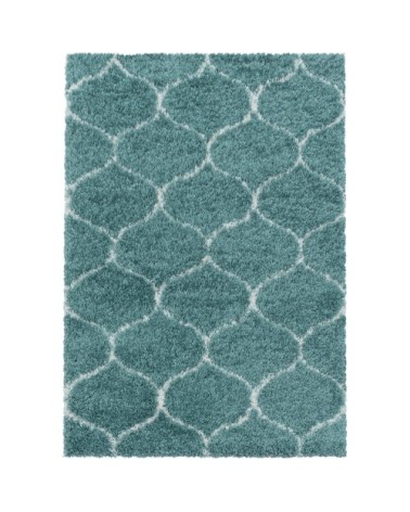 Tapis à poils longs et motifs alhambra turquoise 80x150cm