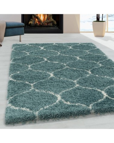 Tapis à poils longs et motifs alhambra turquoise 280x370cm