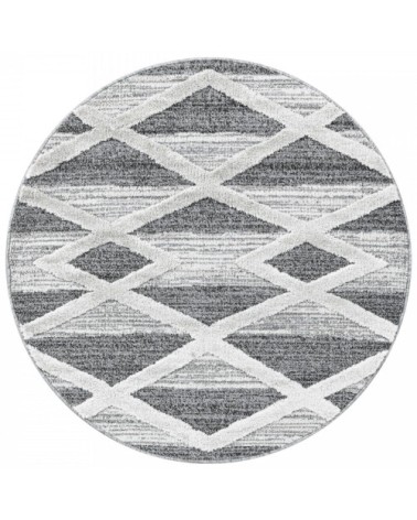 Tapis bohème rond à relief blanc et gris 200x200cm