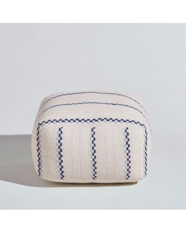 Pouf en coton écru et bleu