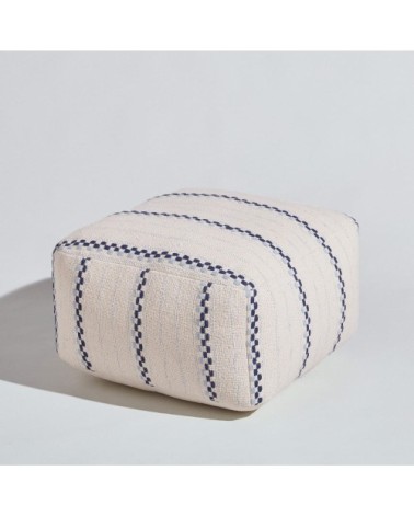 Pouf en coton écru et bleu