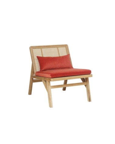 LALALA - Fauteuil en cannage chêne clair et velours brique