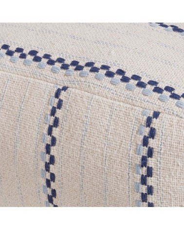 Pouf en coton écru et bleu