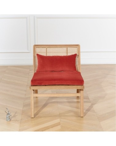 LALALA - Fauteuil en cannage chêne clair et velours brique