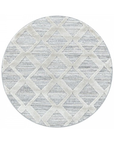 Tapis bohème rond à relief blanc ivoire 80x80cm