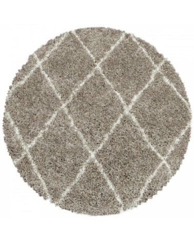 Tapis rond de style géométrique beige et blanc 160x160cm