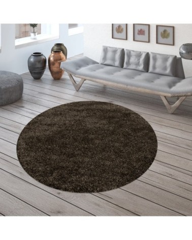 Tapis cosy rond à poils longs marron 120x120cm