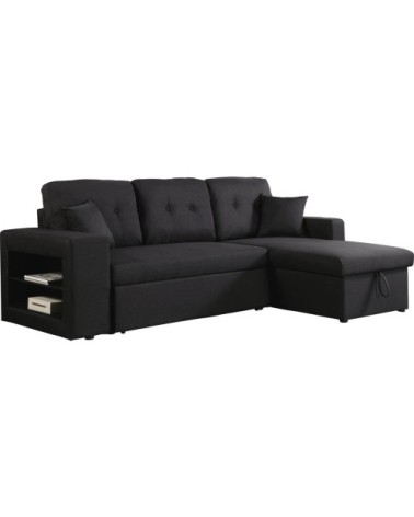 Canapé d'angle convertible 3 places en tissu noir