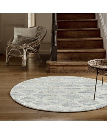 Tapis bohème rond à relief blanc ivoire 200x200cm