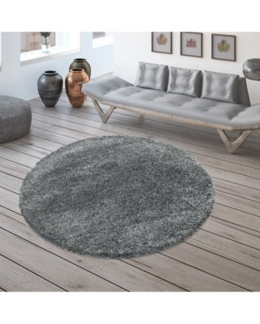 Tapis cosy rond à poils longs gris 200x200cm