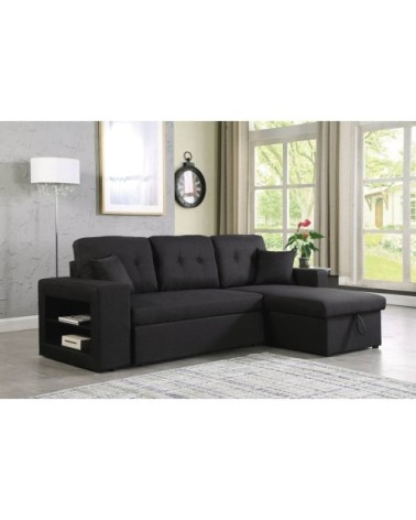 Canapé d'angle convertible 3 places en tissu noir