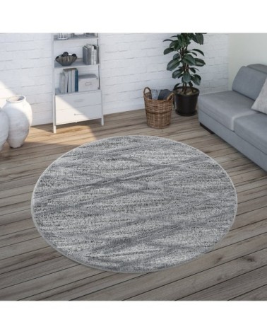Tapis bohème rond à relief gris 160x160cm
