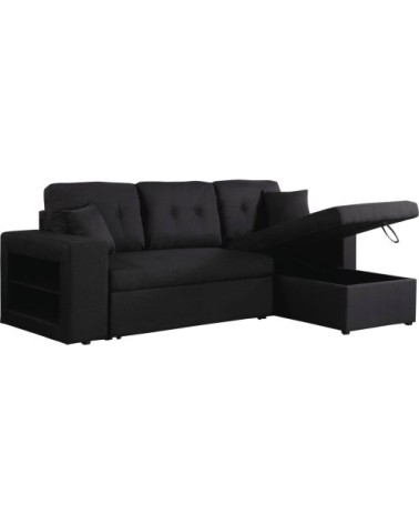 Canapé d'angle convertible 3 places en tissu noir