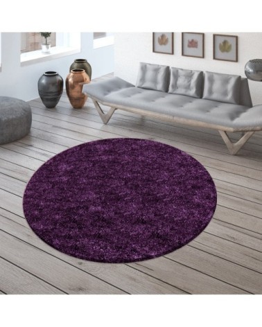 Tapis cosy rond à poils longs violet 120x120cm