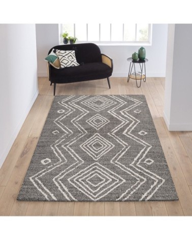 Tapis bohème effet laine anthracite et crème 120x170cm