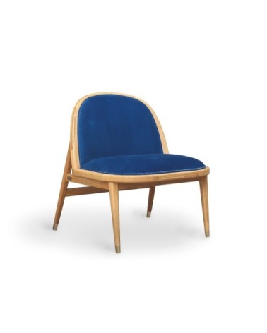 Fauteuil chêne et velours bleu