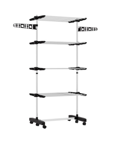 Étendoir pliable ailes latérales 6 roulettes acier noir