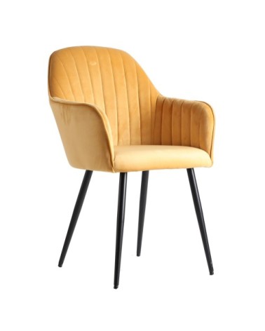 Chaise en chenille, acier et mousse moutarde 54x61x85