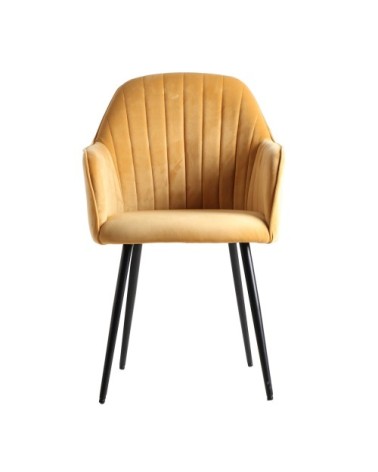 Chaise en chenille, acier et mousse moutarde 54x61x85