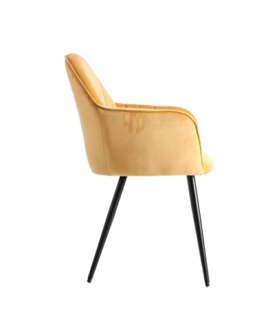 Chaise en chenille, acier et mousse moutarde 54x61x85
