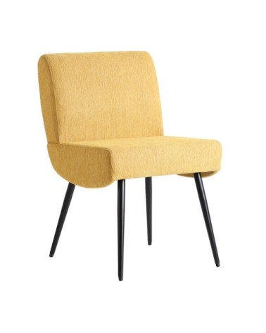 Chaise en chenille, acier et mousse moutarde 48x58x76