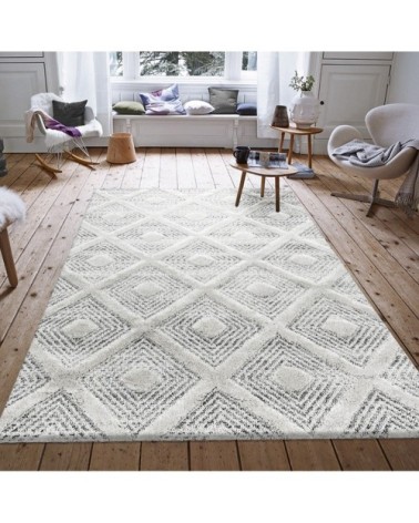 Tapis bohème à relief blanc ivoire 240x340cm