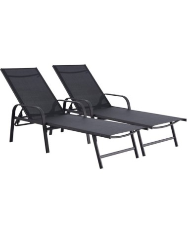 Lot de 2 bains de soleil en acier noir L193