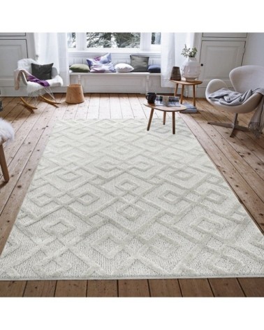Tapis bohème à relief blanc ivoire 200x290cm