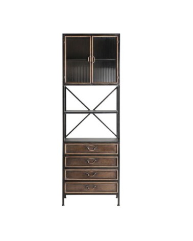 Vitrine en fer et verre noir et or 65x40x200