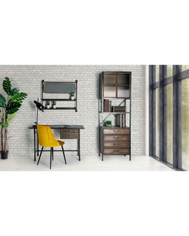 Vitrine en fer et verre noir et or 65x40x200