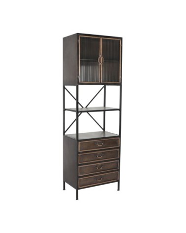 Vitrine en fer et verre noir et or 65x40x200