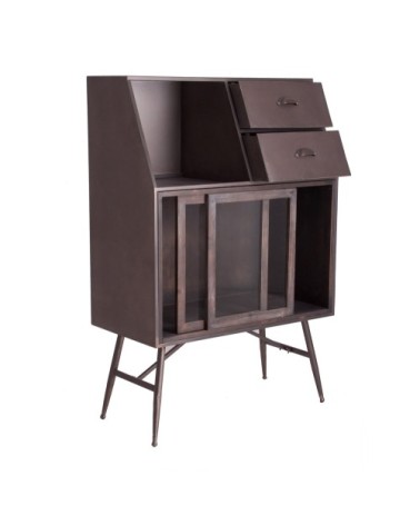 Vitrine en fer, bois et verre noire 80x40x120