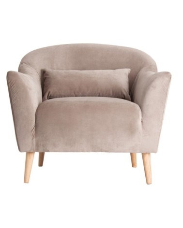 Fauteuil en polyester et bois de pin en beige 93x85x82