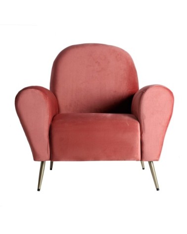 Fauteuil en velours et acier en corail  94x77x95