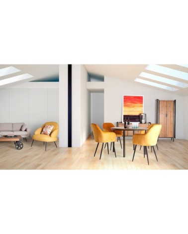 Fauteuil en chenille et fer en moutarde 83x75x85